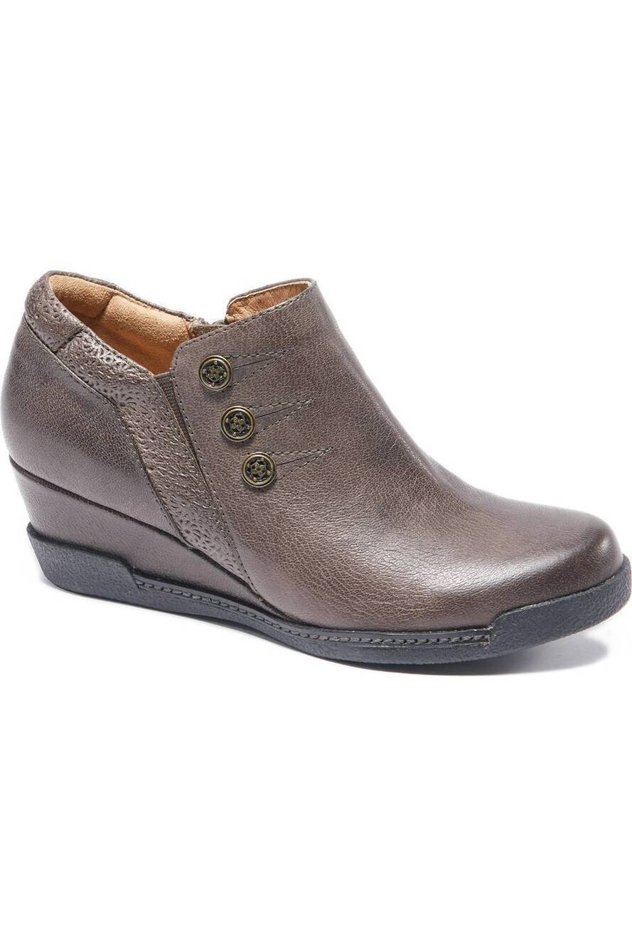NEW HALSA FOOTWEAR women's devina wedge ankle bootie in dark grey